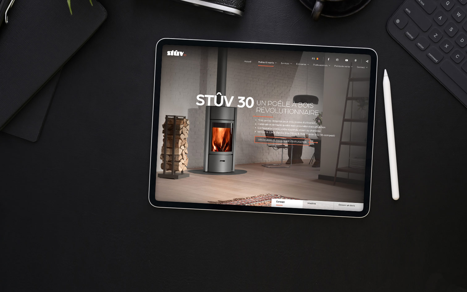 Tablet with Stûv web page opened